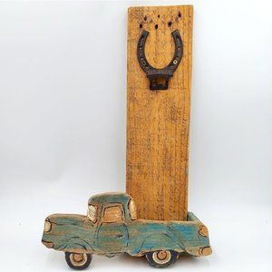 Folk Art Truck Bottle Opener Catcher Horseshoe VTG